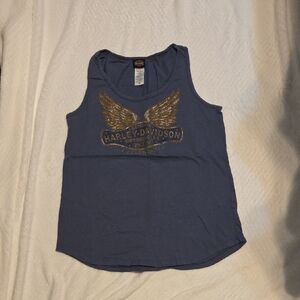 Harley-Davidson Blue Tank Top with Gold Wings